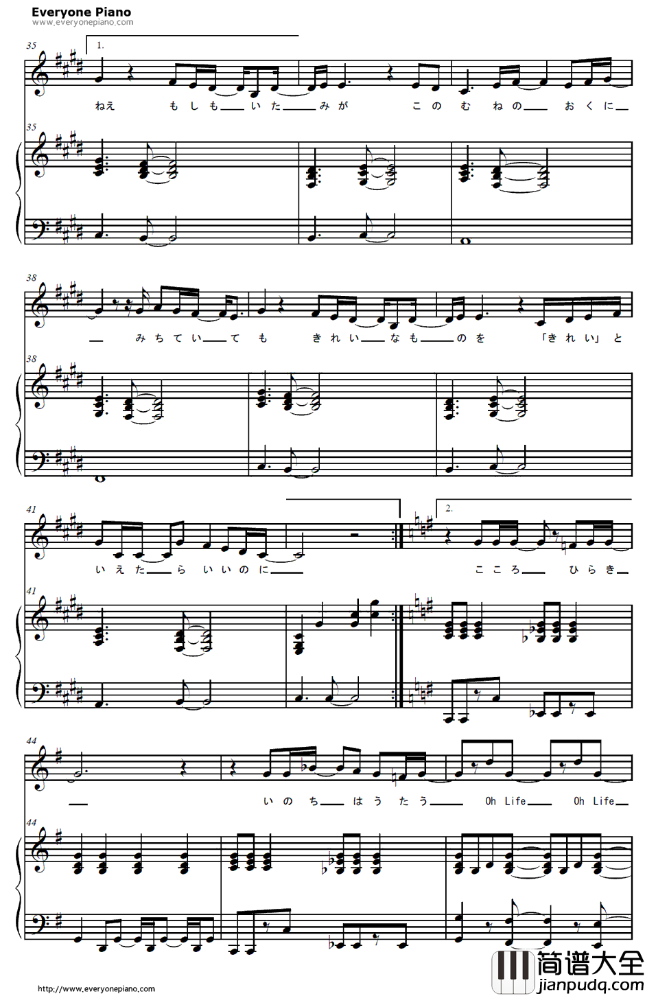 Life钢琴谱_中岛美嘉