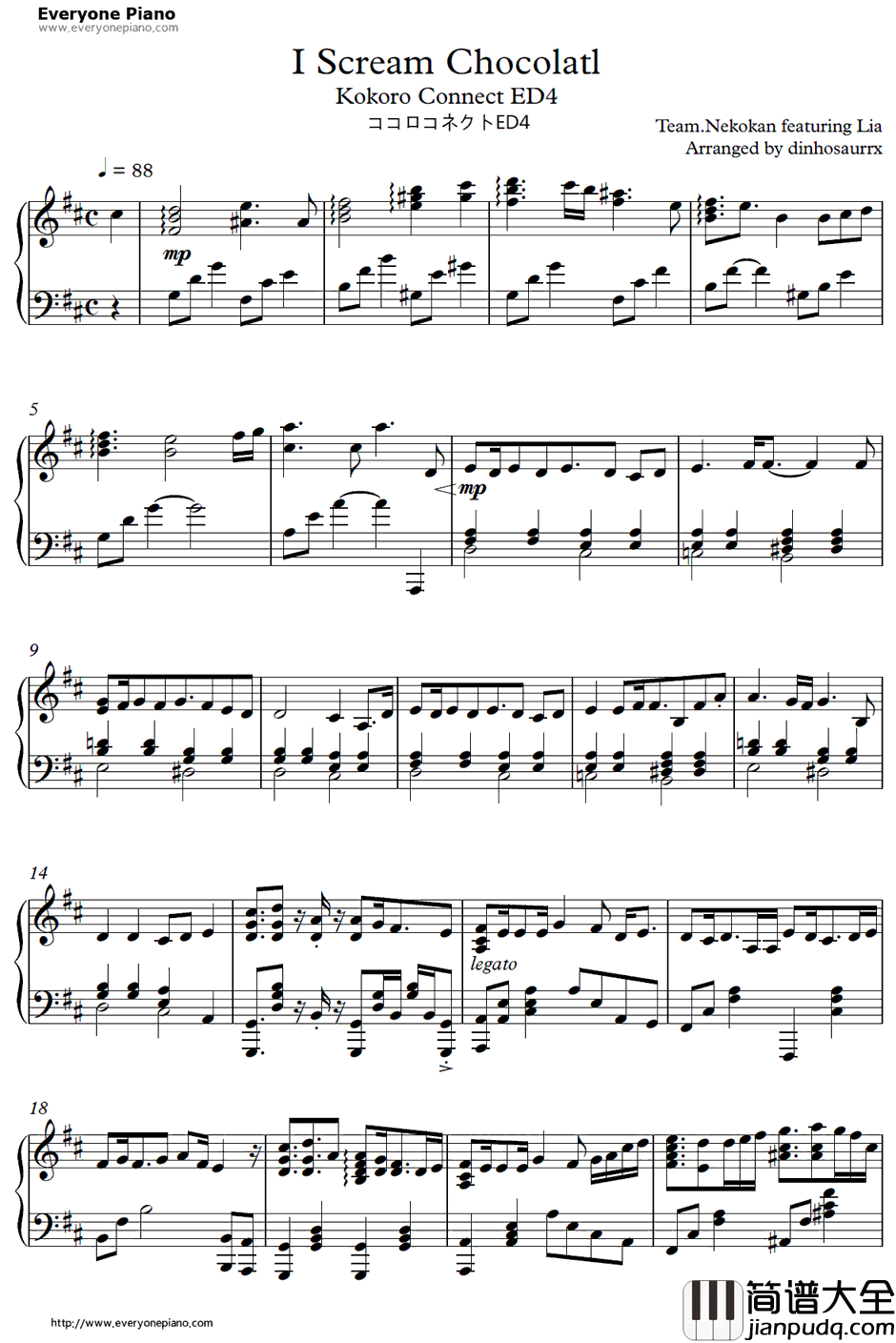 I_Scream_Chocolatl钢琴谱_Team.ねこかんft.Lia_心灵链环ED4