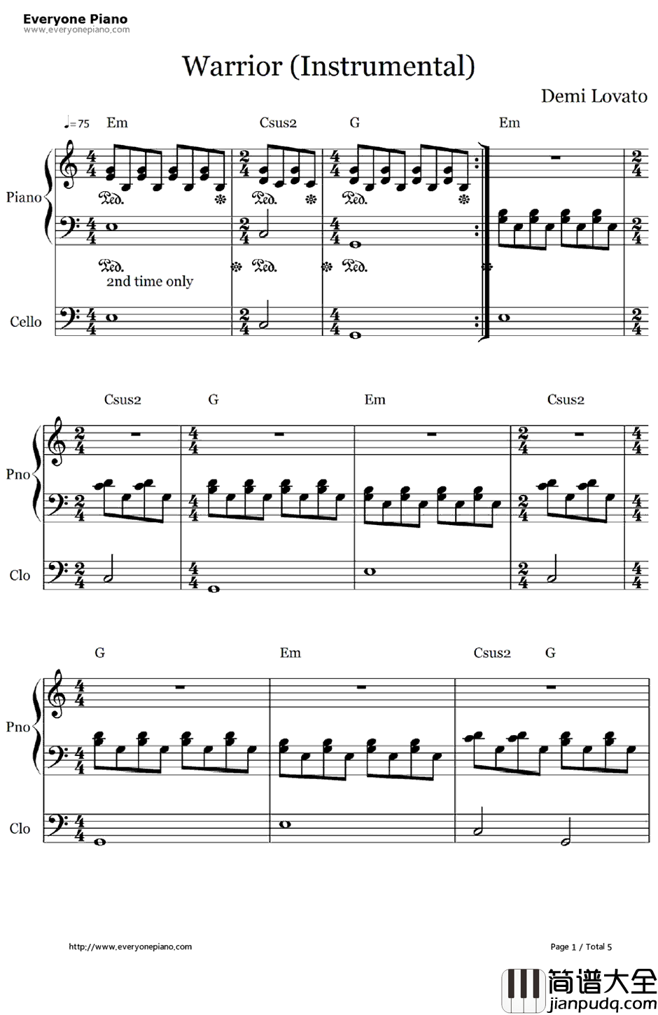 Warrior伴奏钢琴谱_DemiLovato