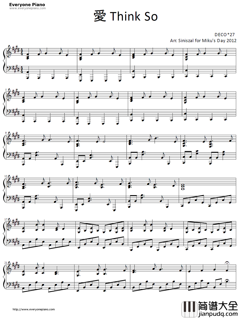 爱think_so钢琴谱_初音ミク_愛thinkso