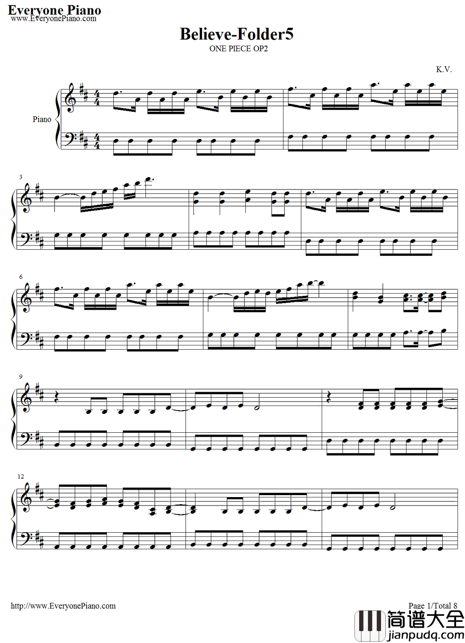 Believe钢琴谱_Folder5_海贼王OP2