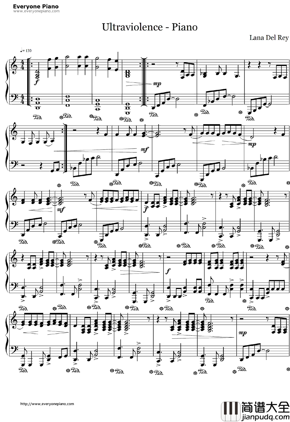 Ultraviolence钢琴谱_LanaDelRey