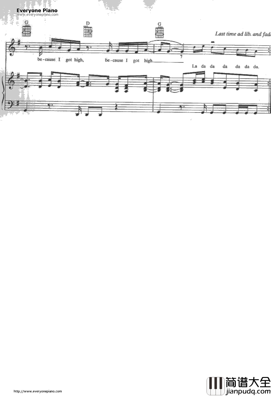 Because_I_GotHigh钢琴谱_Afroman