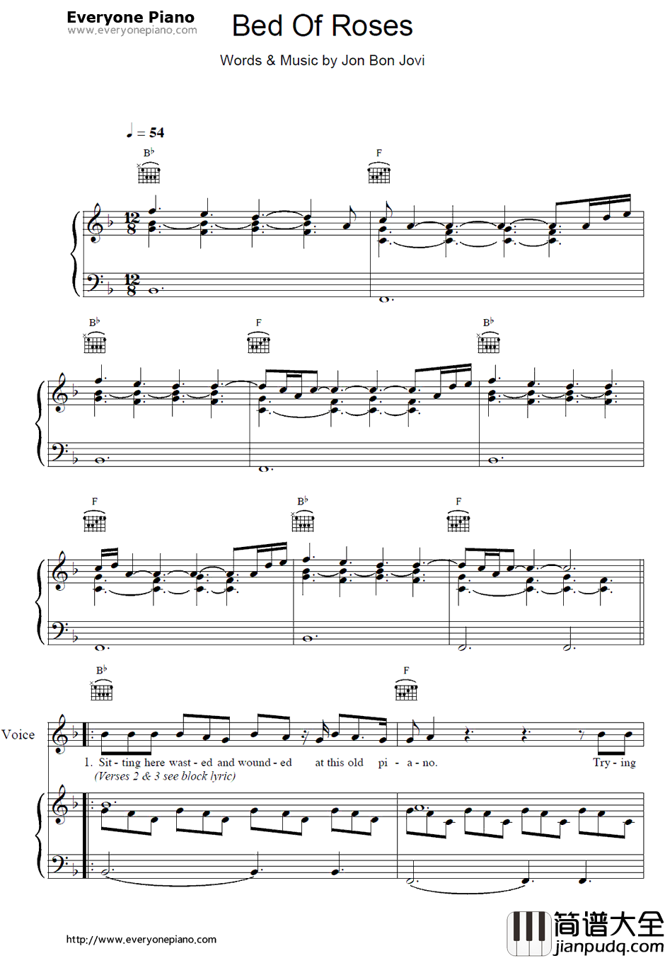 Bed_of_Roses钢琴谱_BonJovi