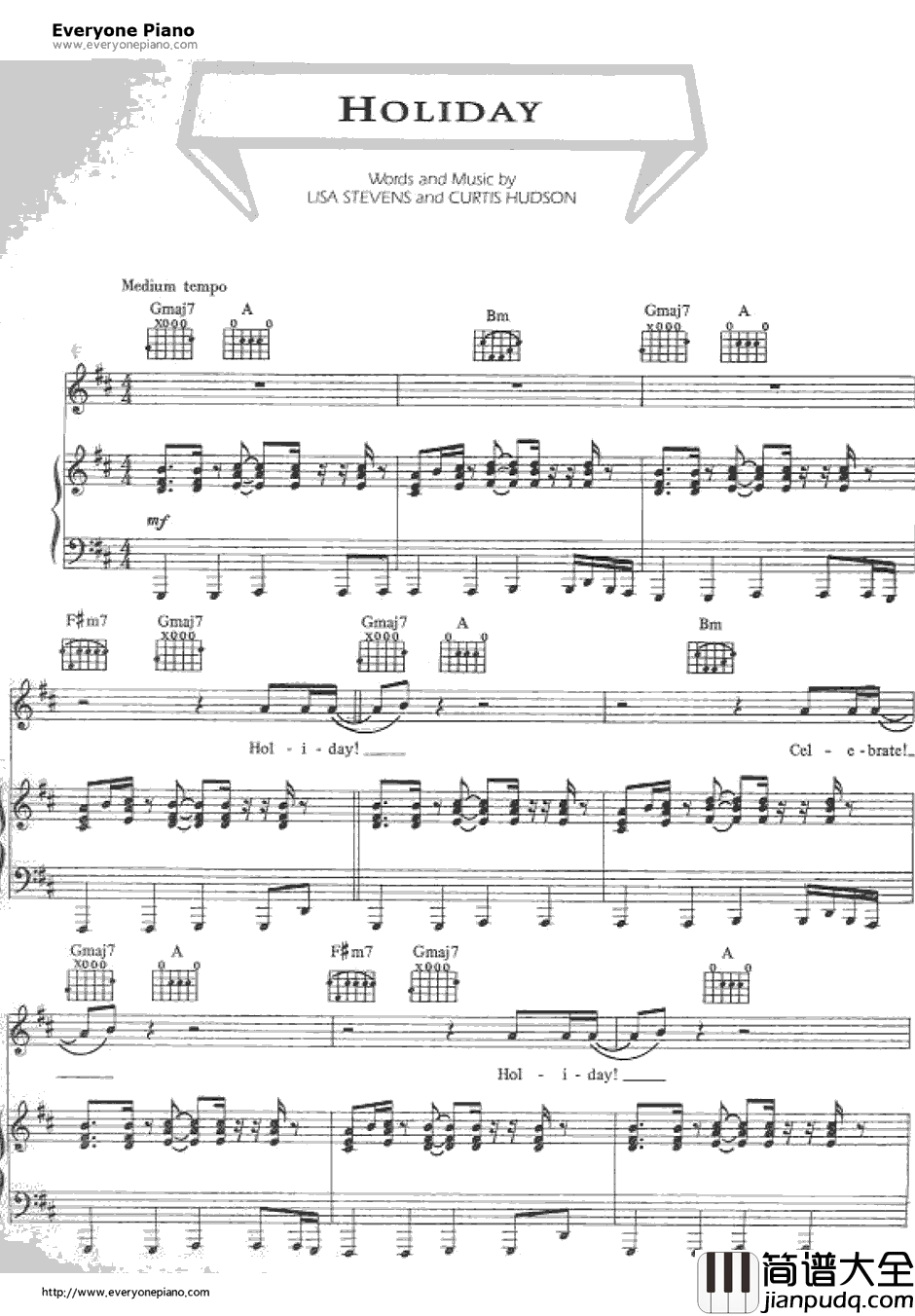Holiday钢琴谱_Madonna