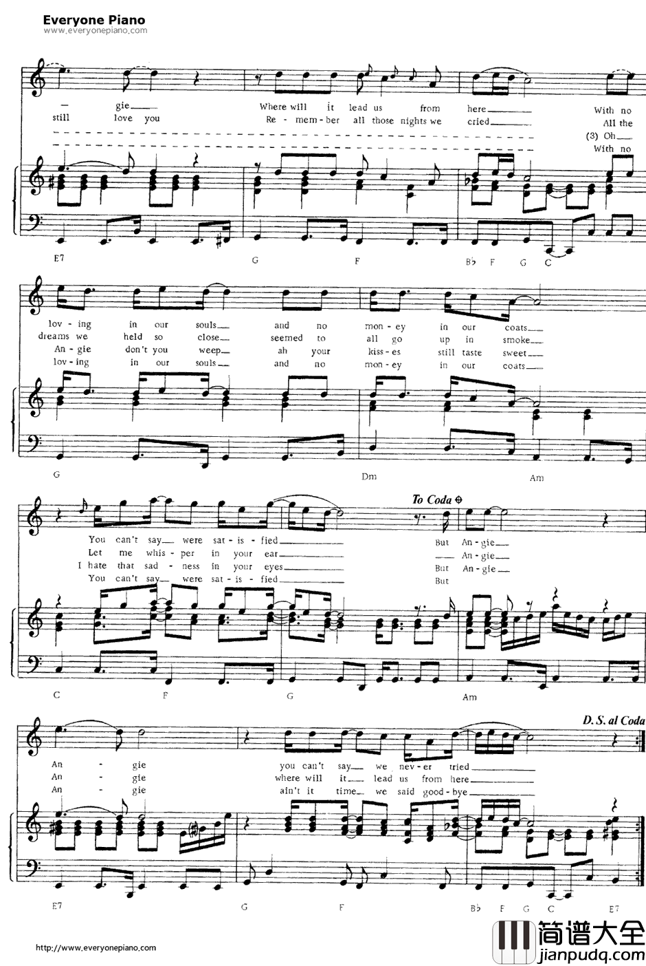 Angie钢琴谱_TheRollingStones