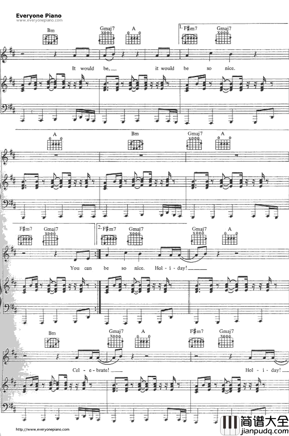 Holiday钢琴谱_Madonna