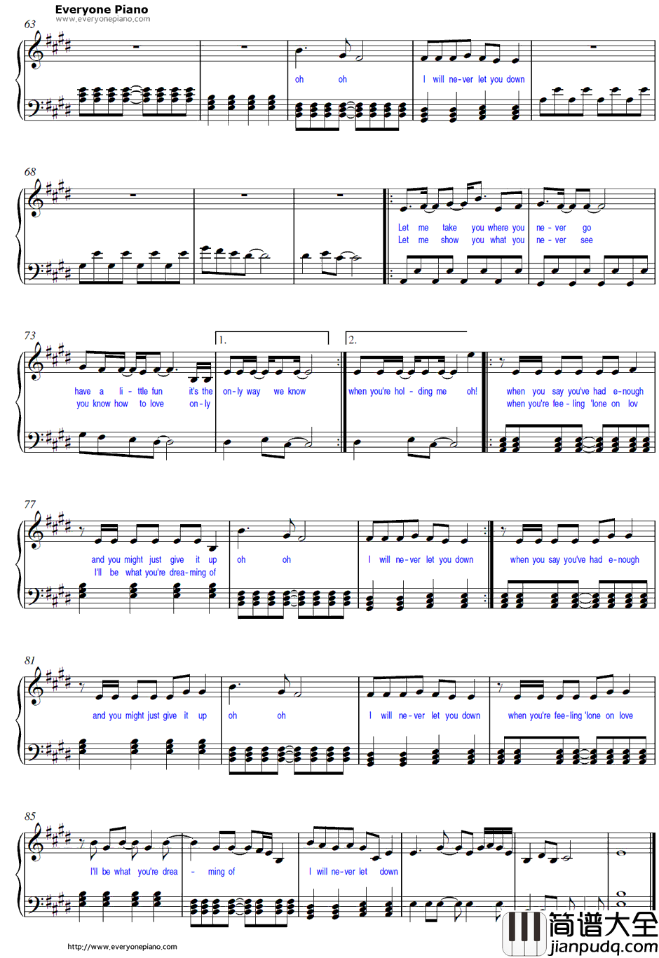 I_Will_Never_Let_You_Down钢琴谱_RitaOra