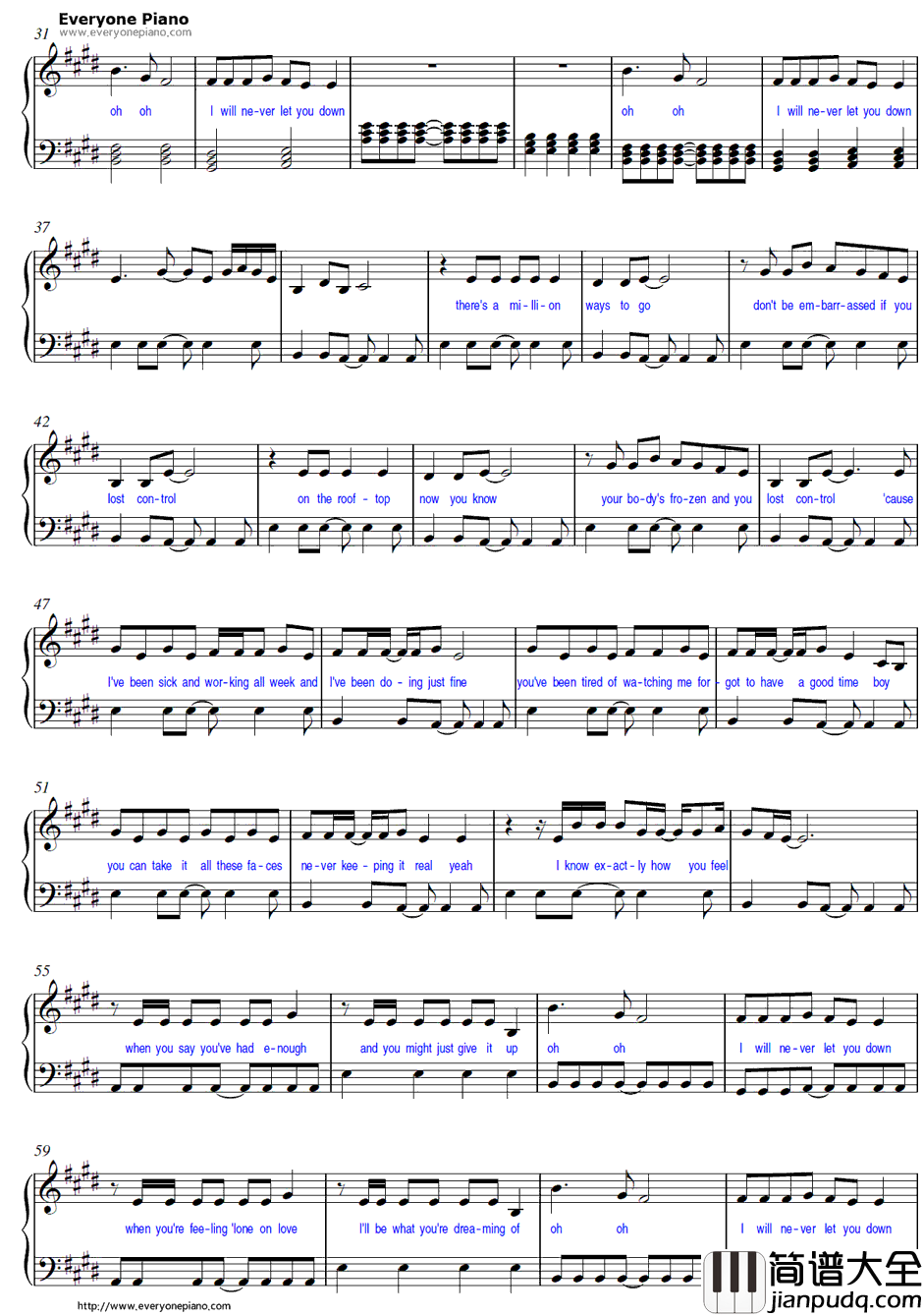 I_Will_Never_Let_You_Down钢琴谱_RitaOra
