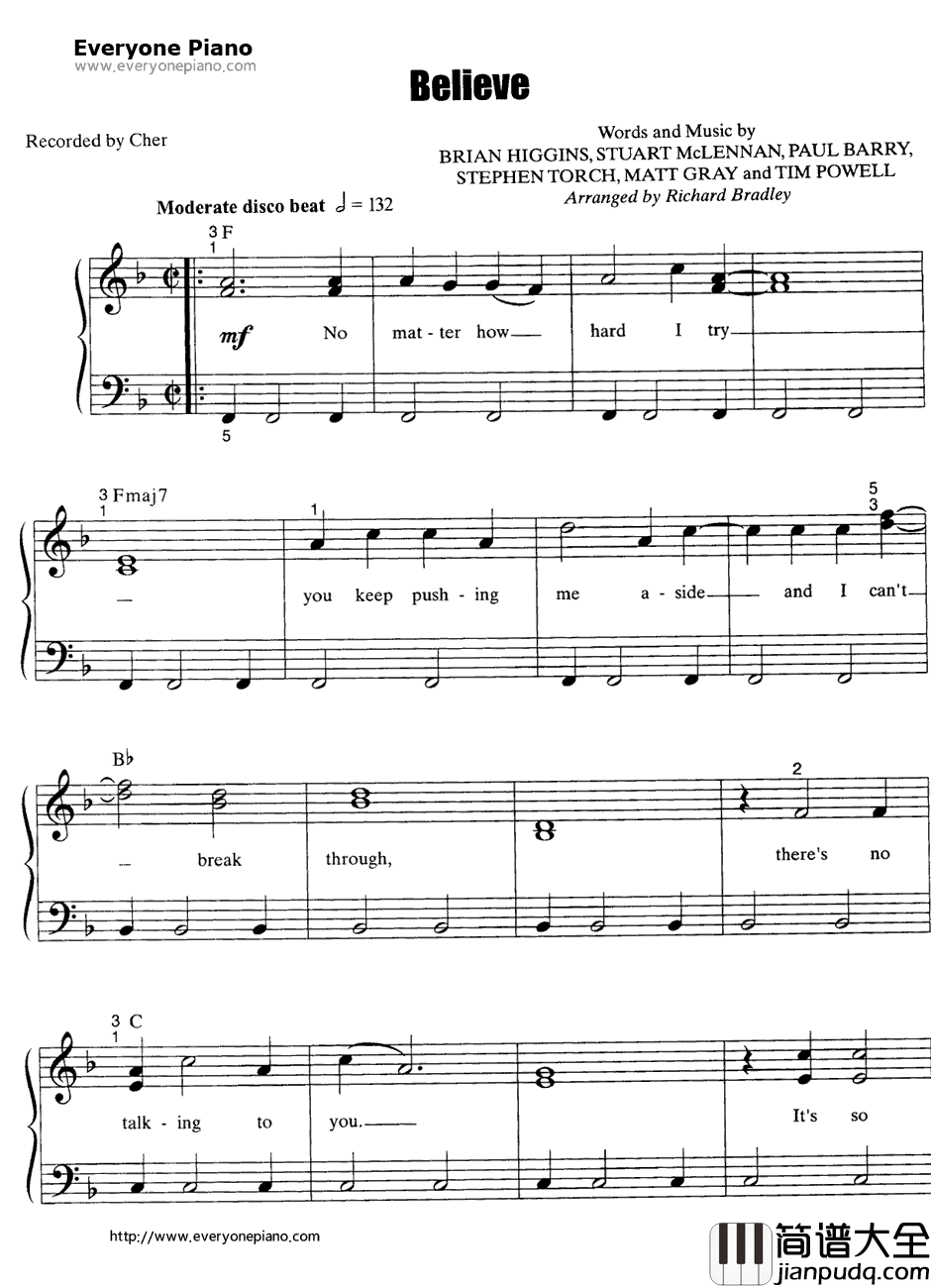 Believe钢琴谱_Cher