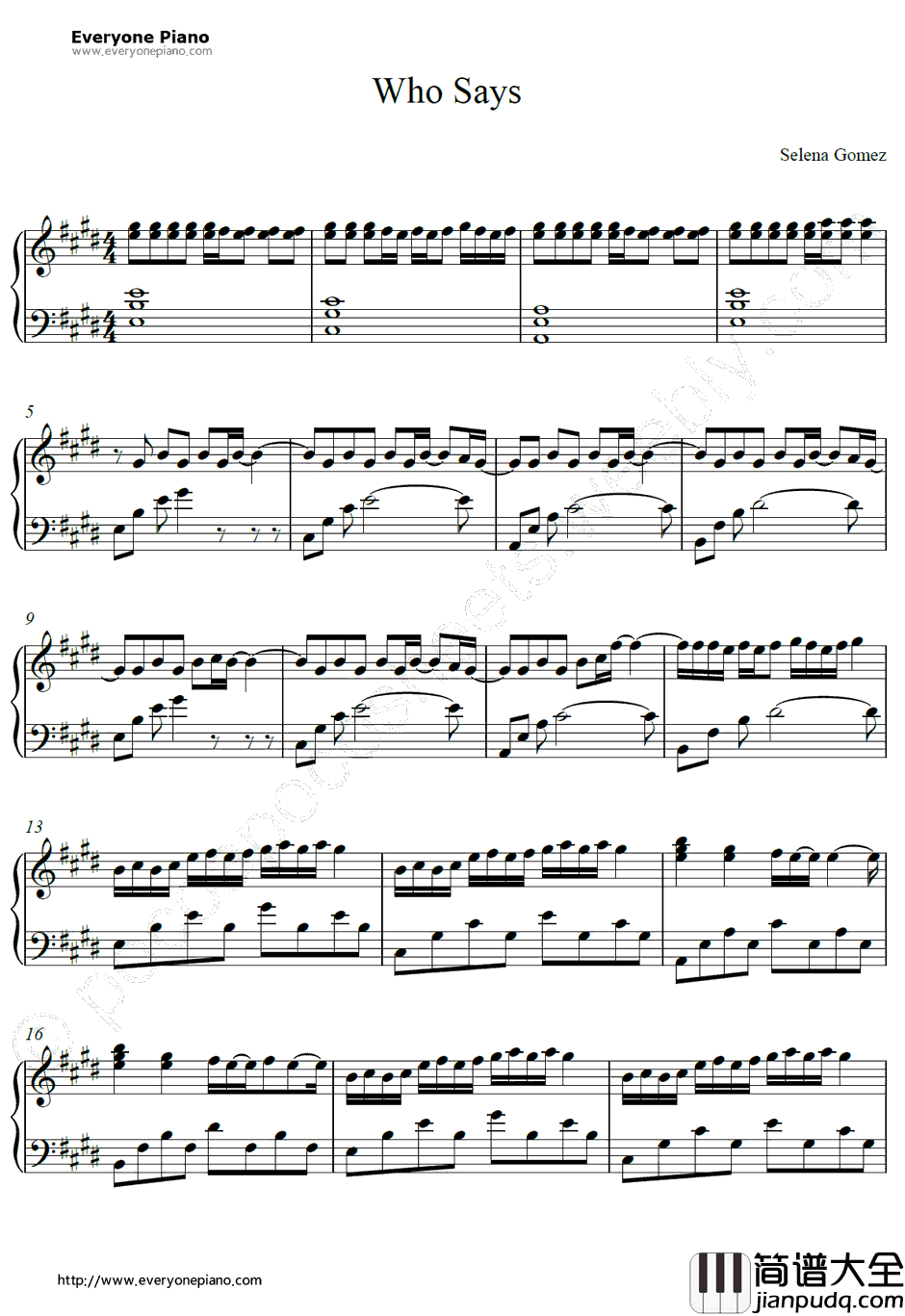 Who_Says钢琴谱_SelenaGomez&theScene