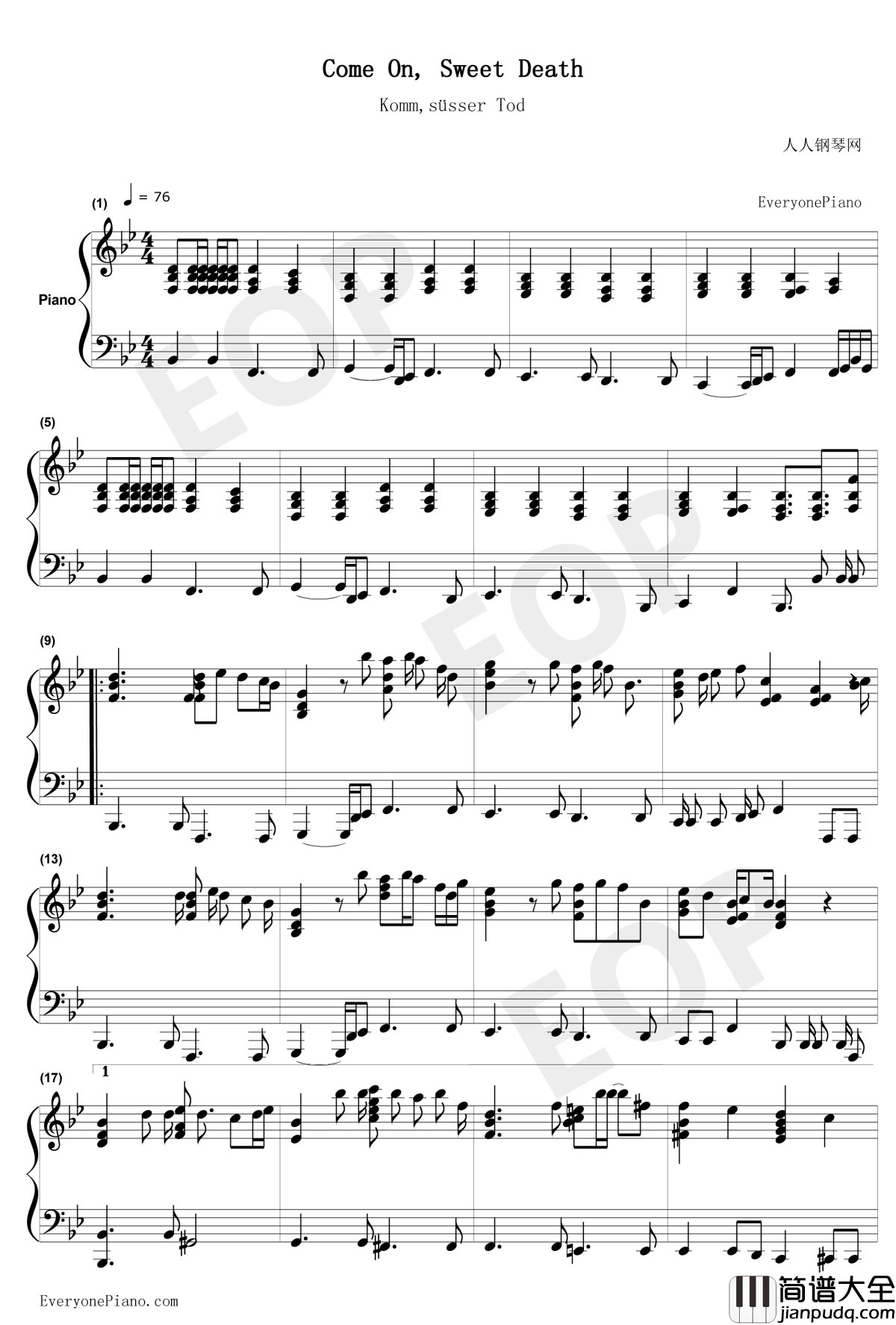 Come_On_Sweet_Death钢琴谱_ARIANNE_新世纪福音战士剧场版