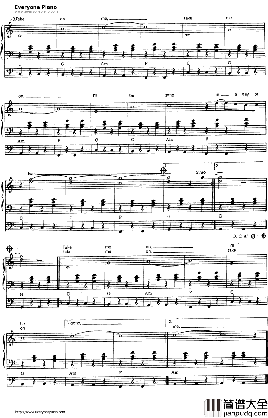 Take_On_Me钢琴谱_A_ha