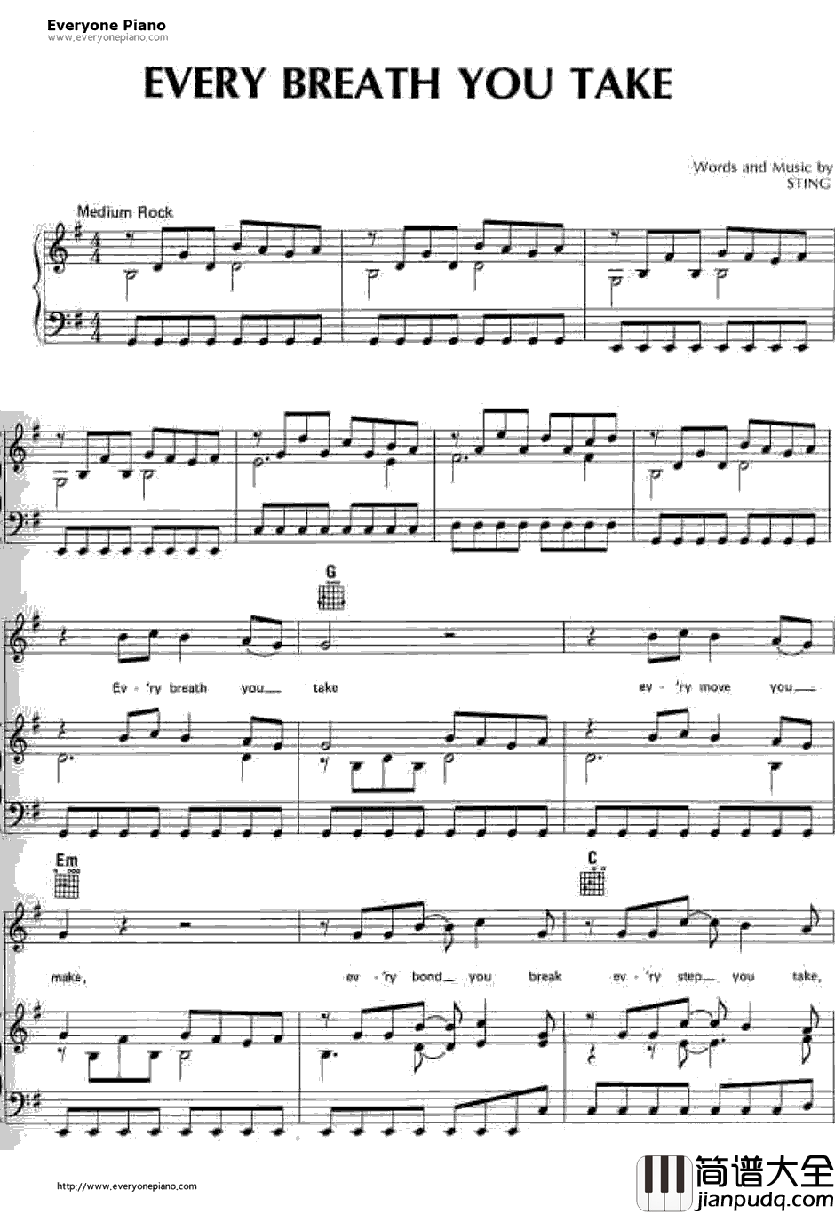 Every_Breath_You_Take钢琴谱_Sting ThePolice(警察乐队)_Sting