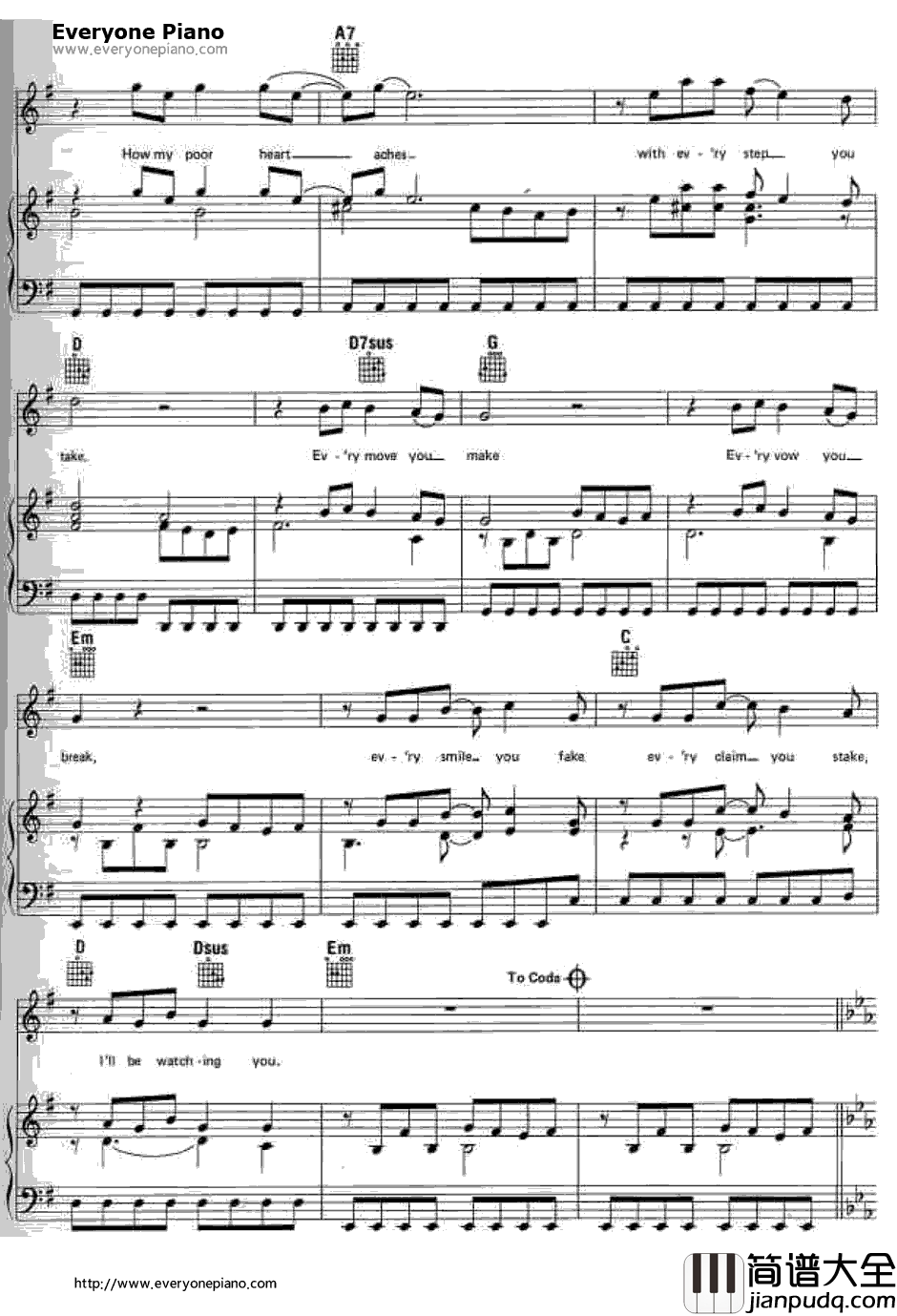 Every_Breath_You_Take钢琴谱_Sting ThePolice(警察乐队)_Sting