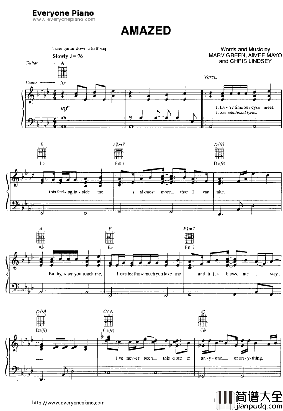 Amazed钢琴谱_Lonestar