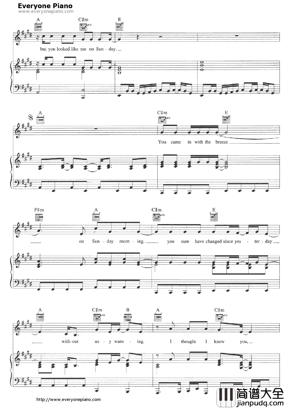 Sun_day_Morning钢琴谱_NoDoubt