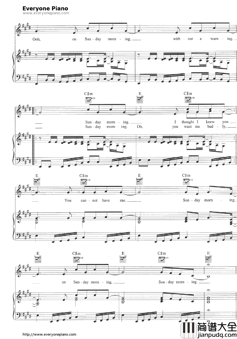 Sun_day_Morning钢琴谱_NoDoubt