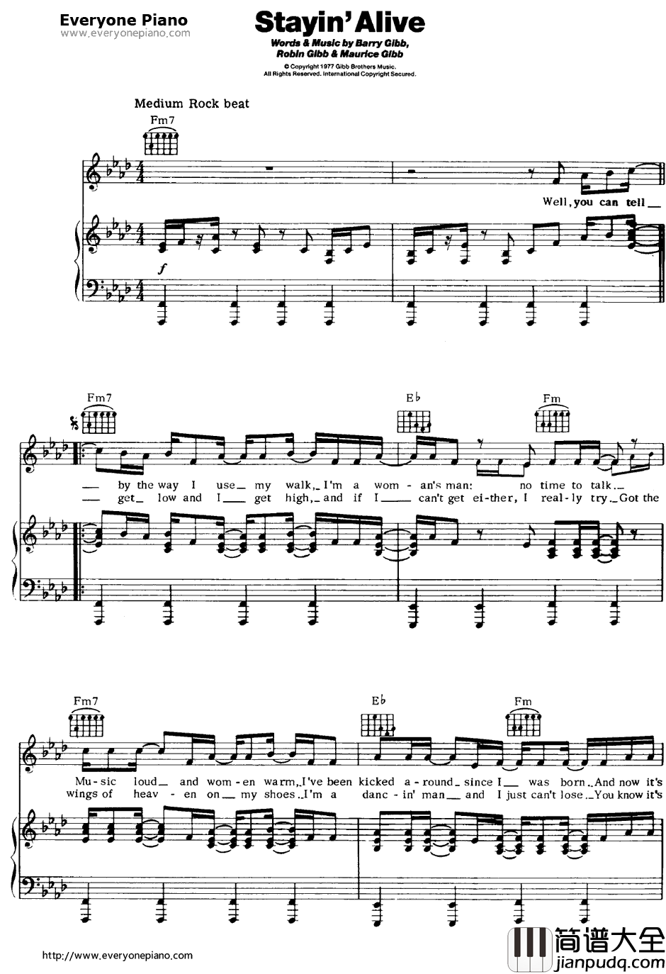 Stayin'_Alive钢琴谱_BeeGees