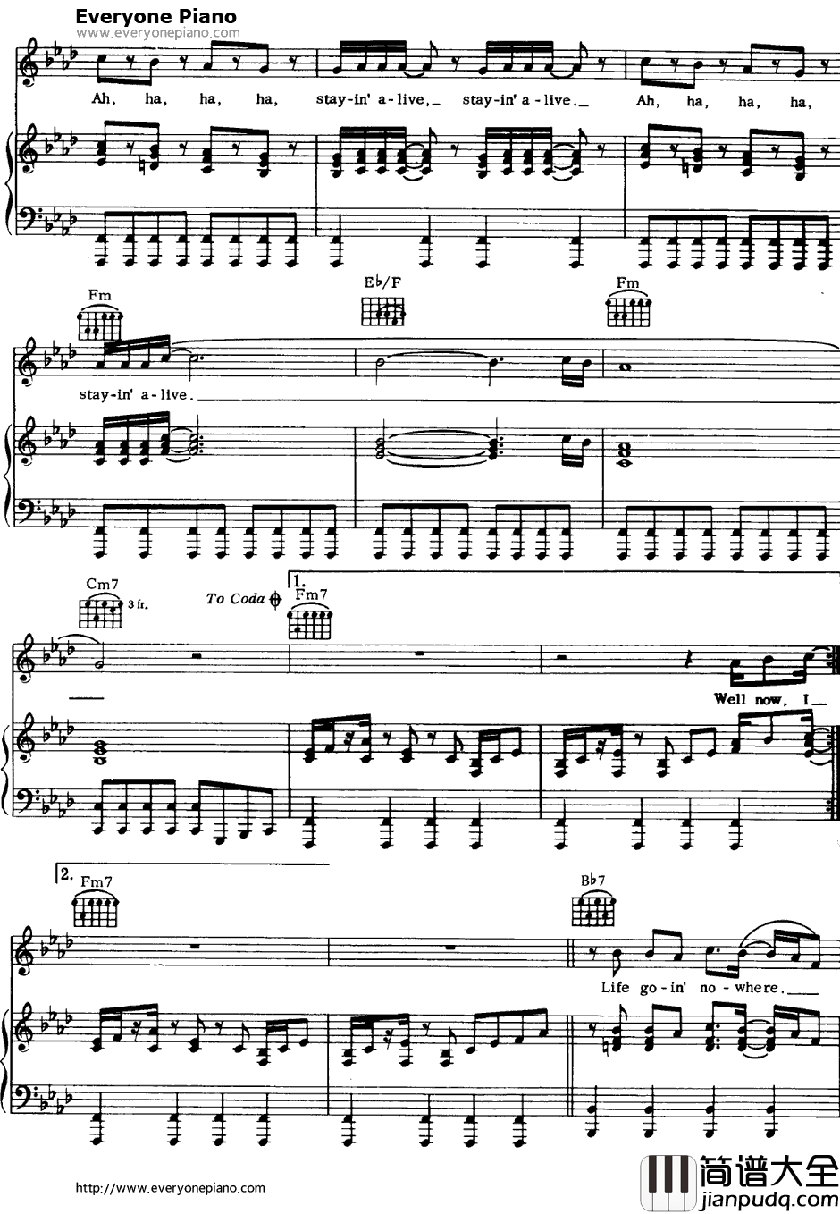 Stayin'_Alive钢琴谱_BeeGees