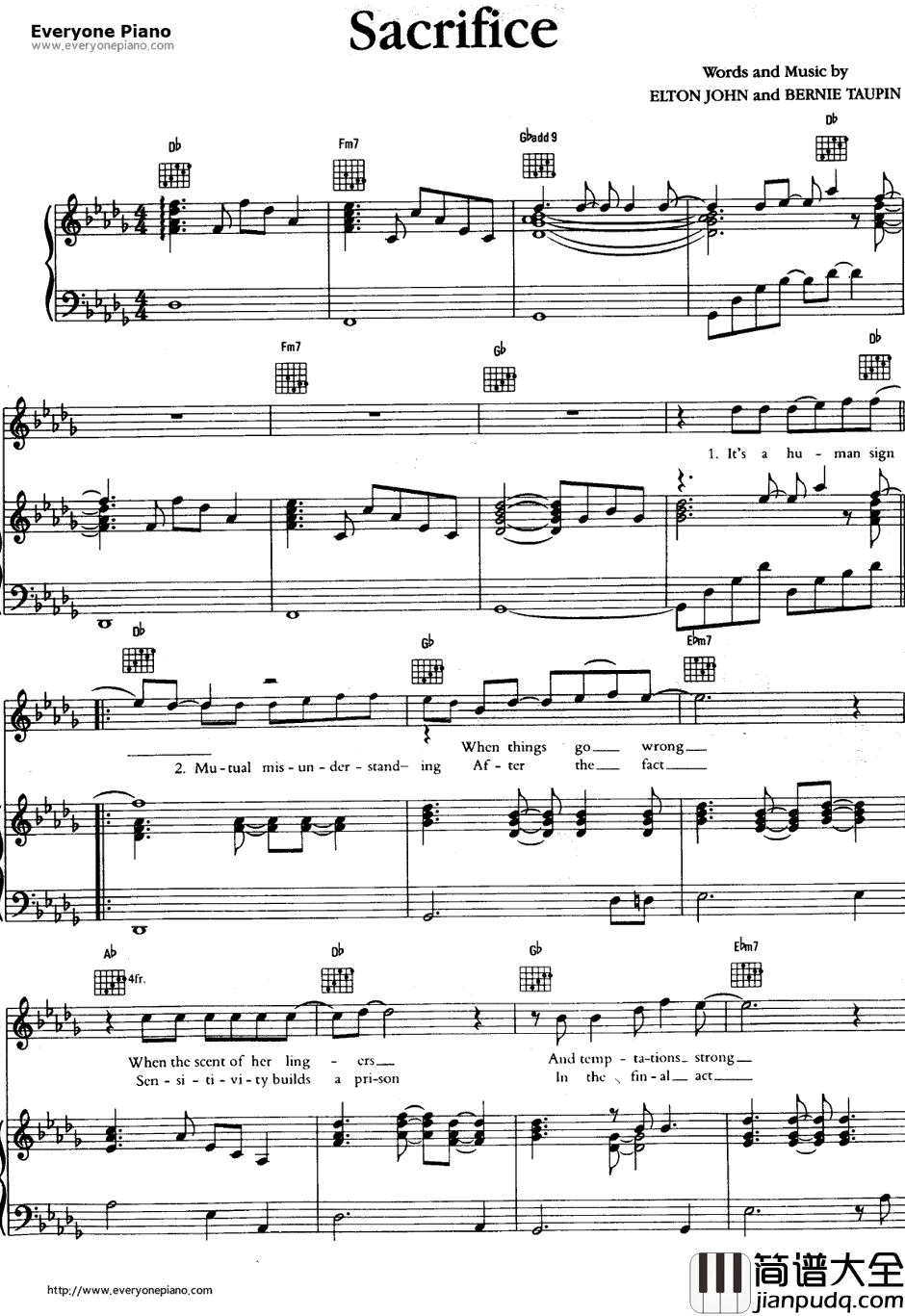 Sacrifice钢琴谱_EltonJohn　