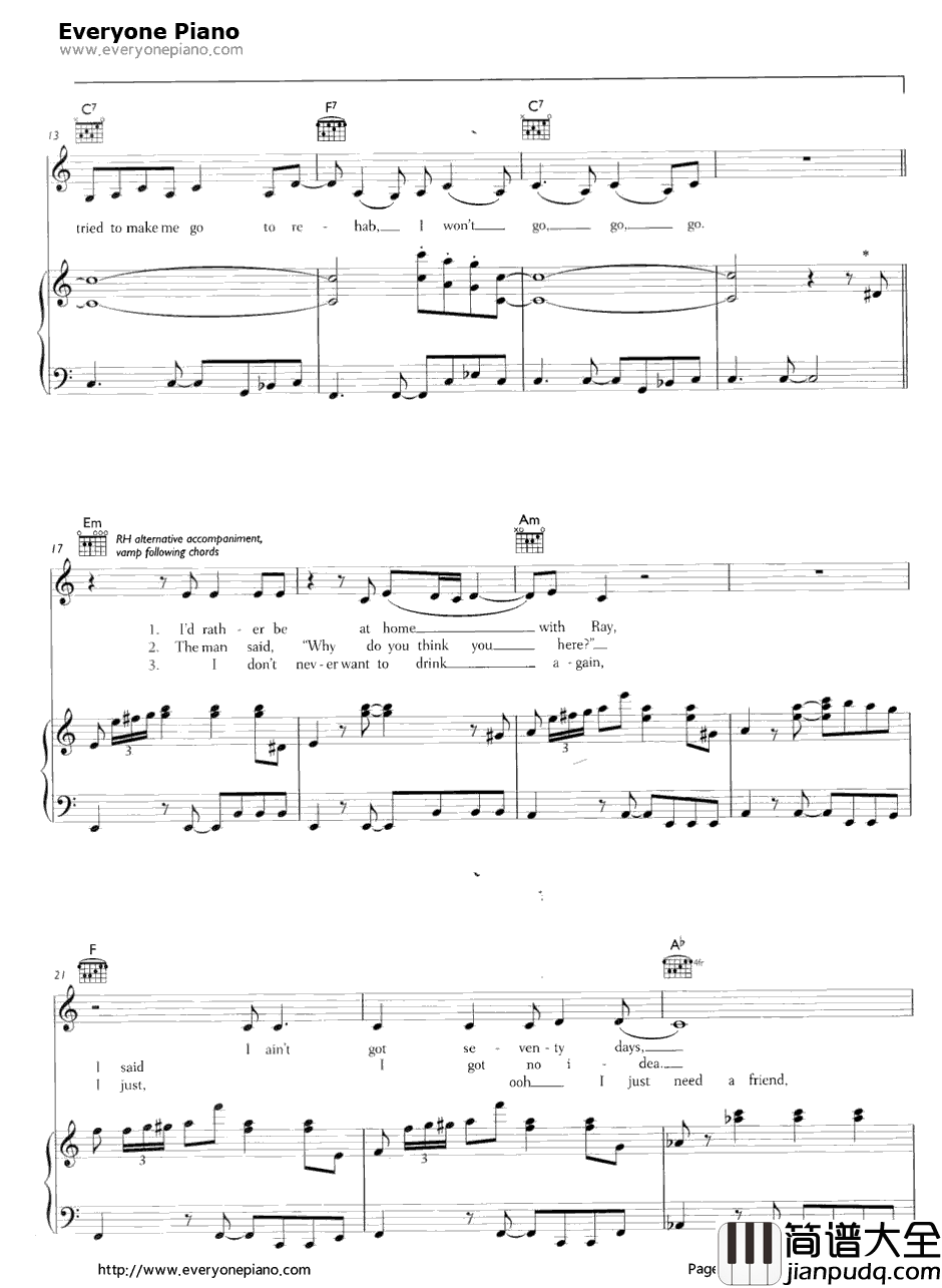 Rehab钢琴谱_AmyWinehouse