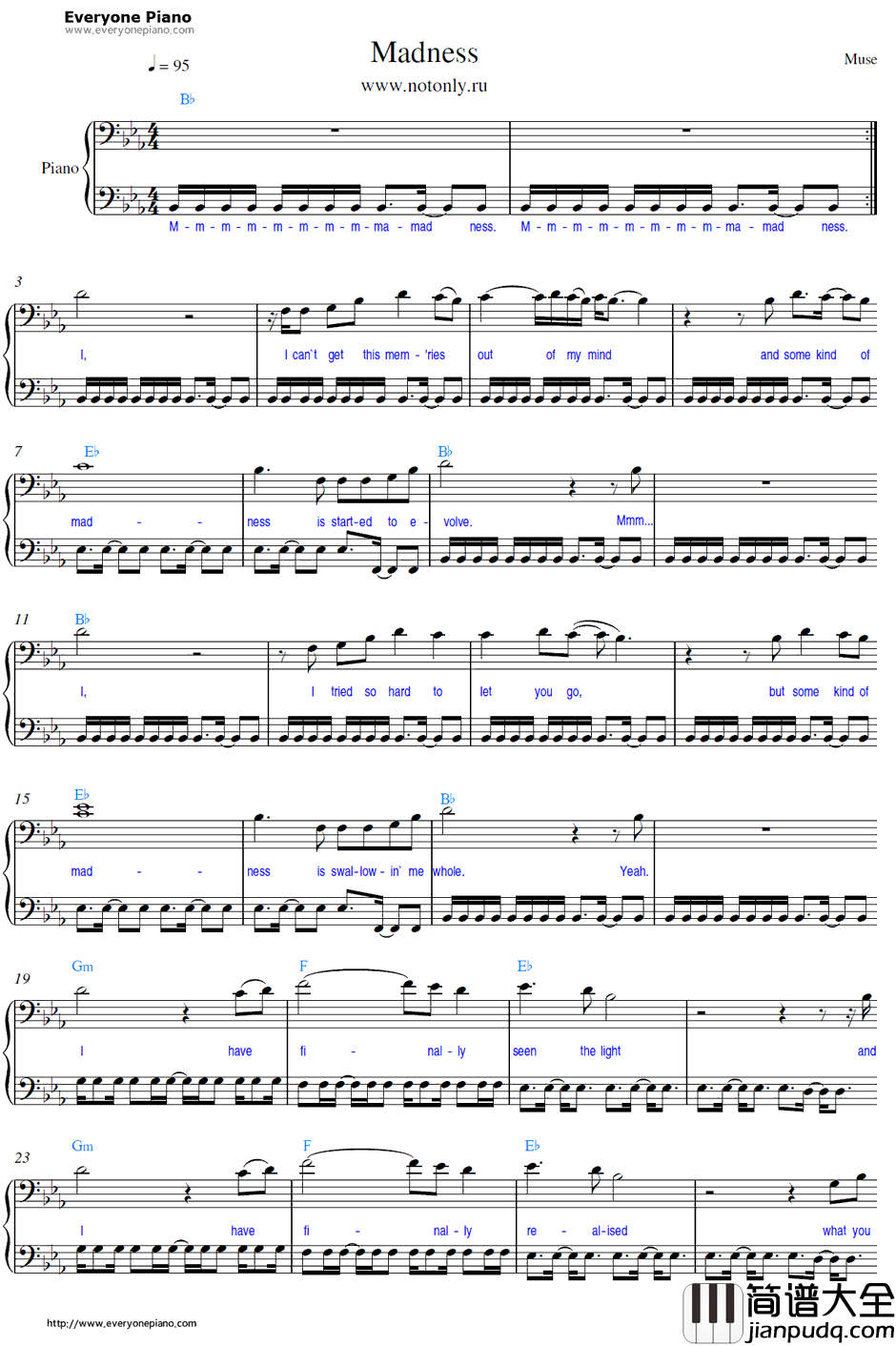Madness钢琴谱_Muse