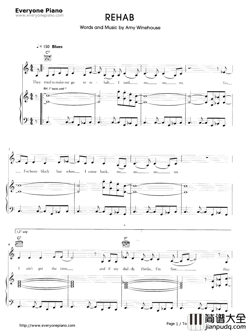 Rehab钢琴谱_AmyWinehouse