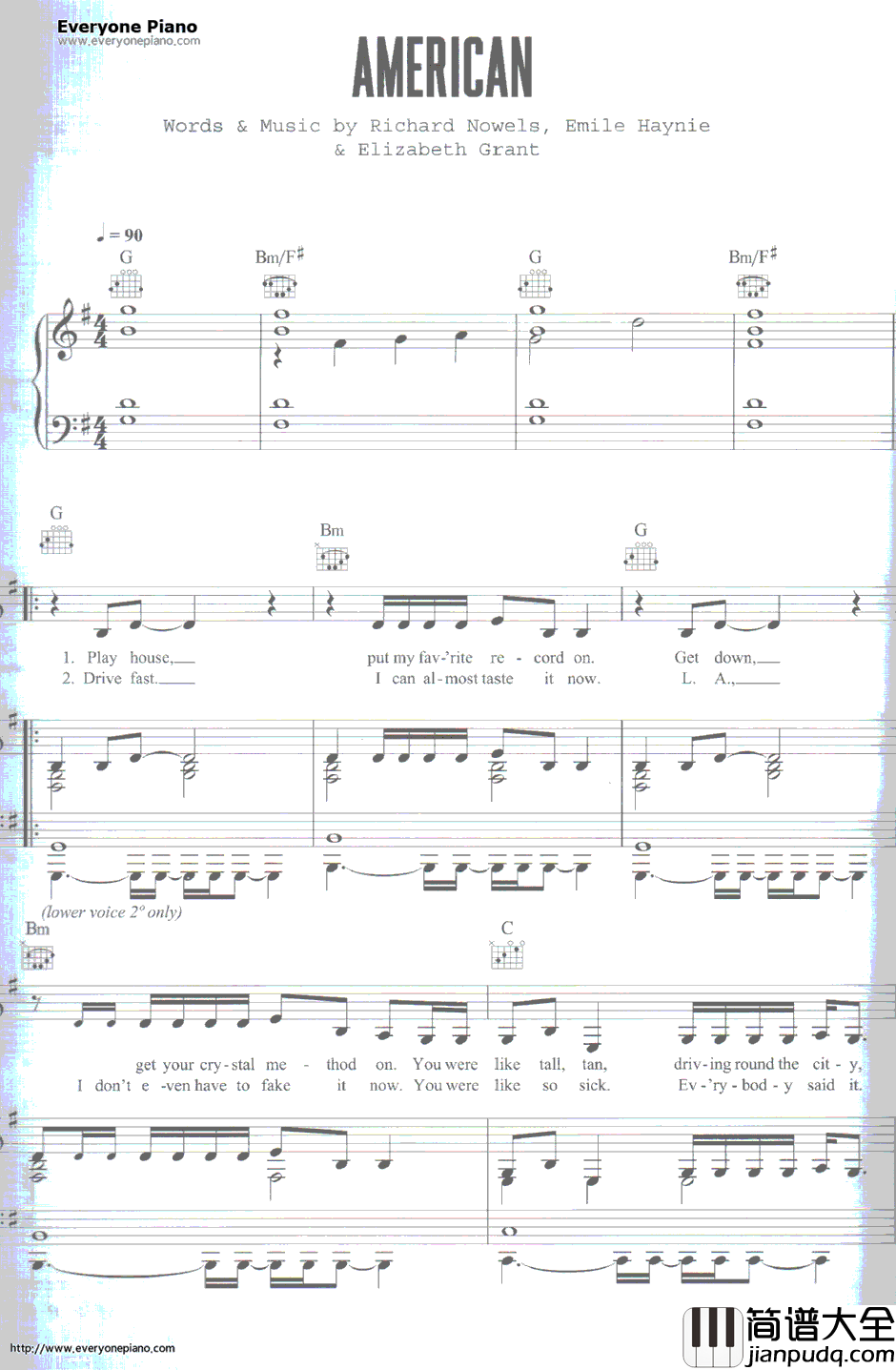 American钢琴谱_LanaDelRey