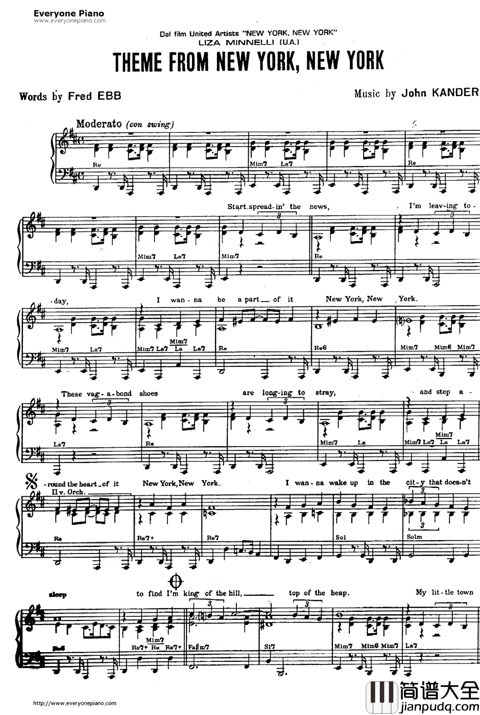 New_York_New_York钢琴谱_丽莎·明妮莉FrankSinatra(法兰克·辛纳屈)_纽约纽约_纽约纽约主题曲_FrankSinatra