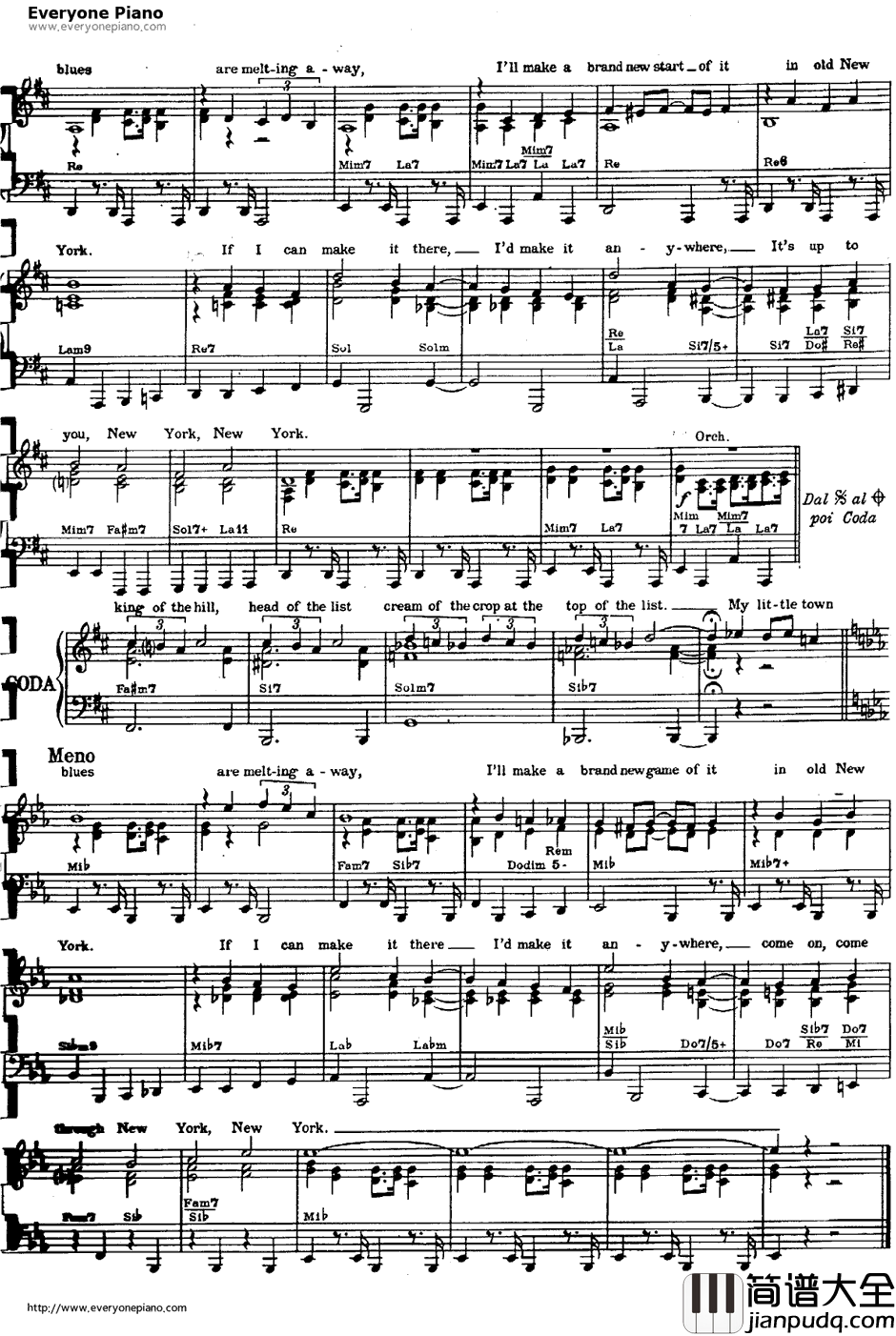 New_York_New_York钢琴谱_丽莎·明妮莉FrankSinatra(法兰克·辛纳屈)_纽约纽约_纽约纽约主题曲_FrankSinatra