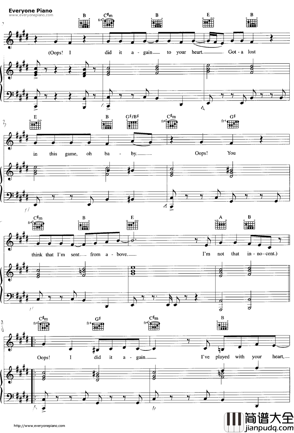 Oops!...IDidItAgain钢琴谱_BritneySpears布兰妮·斯皮尔斯