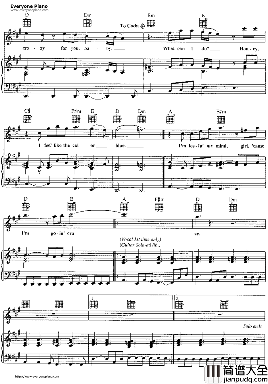 Crazy钢琴谱_Aerosmith