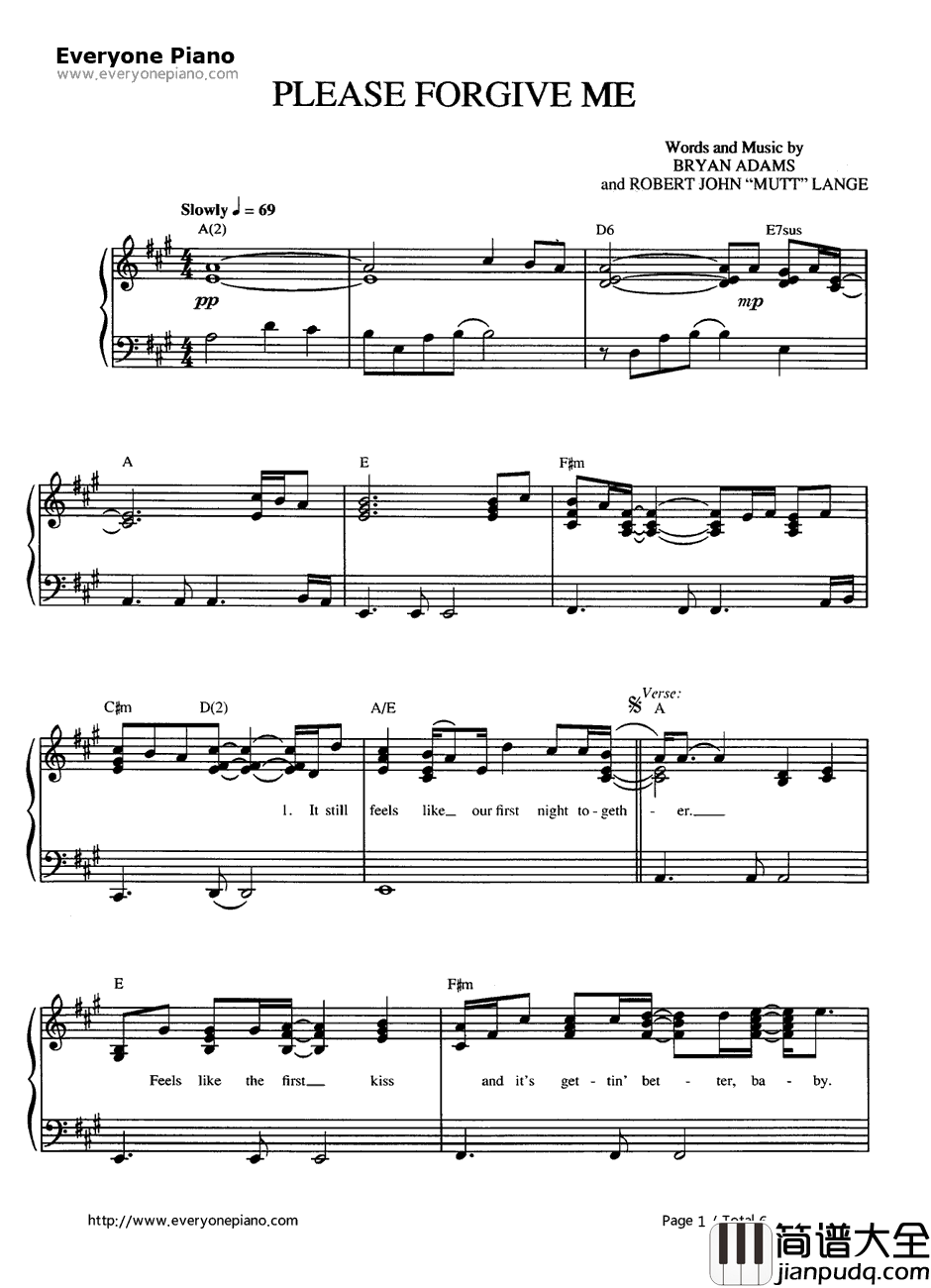 Please_For_give_Me钢琴谱_BryanAdams　布莱恩·亚当斯
