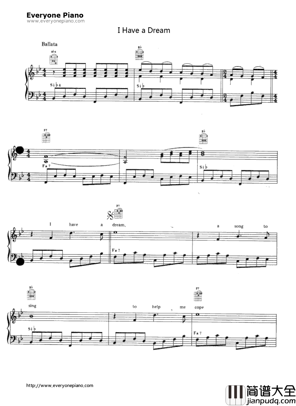 I_Have_a_Dream钢琴谱_ABBA_妈妈咪呀主题曲