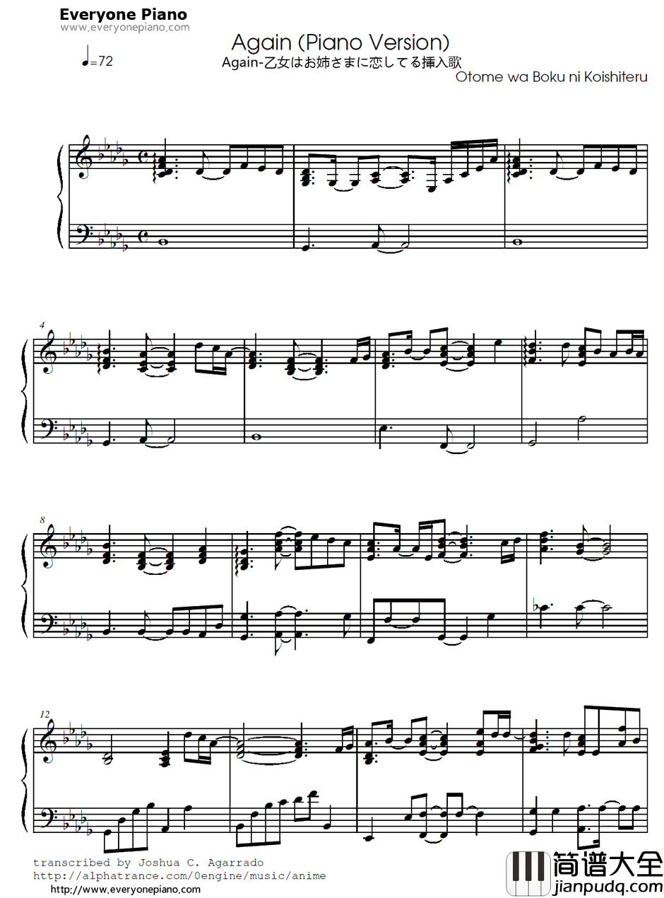 Again钢琴谱_榊原由依_处女爱上姊姊OST
