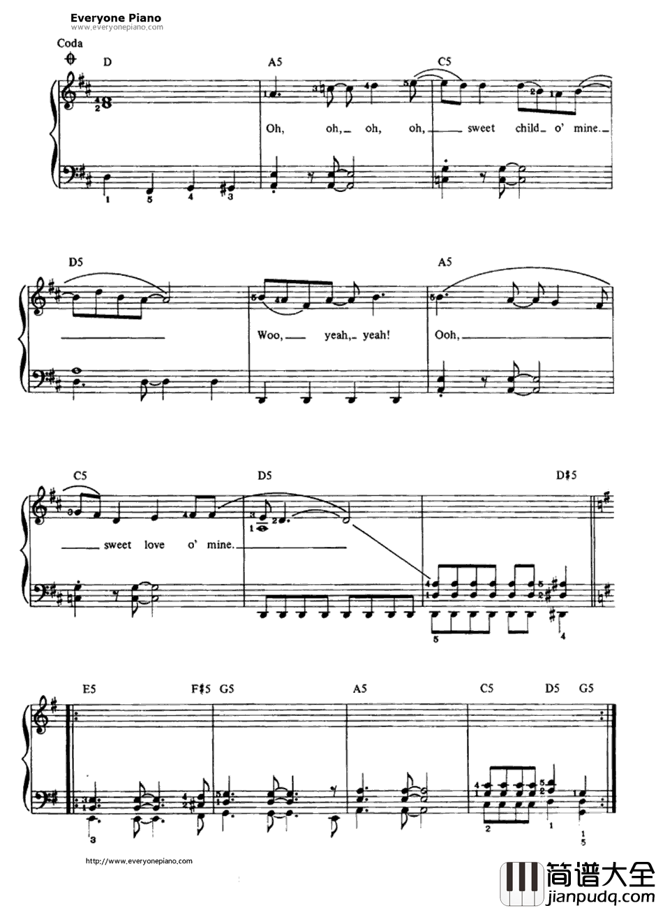 Sweet_Child_O'Mine钢琴谱_GunsN'Roses　　枪炮与玫瑰