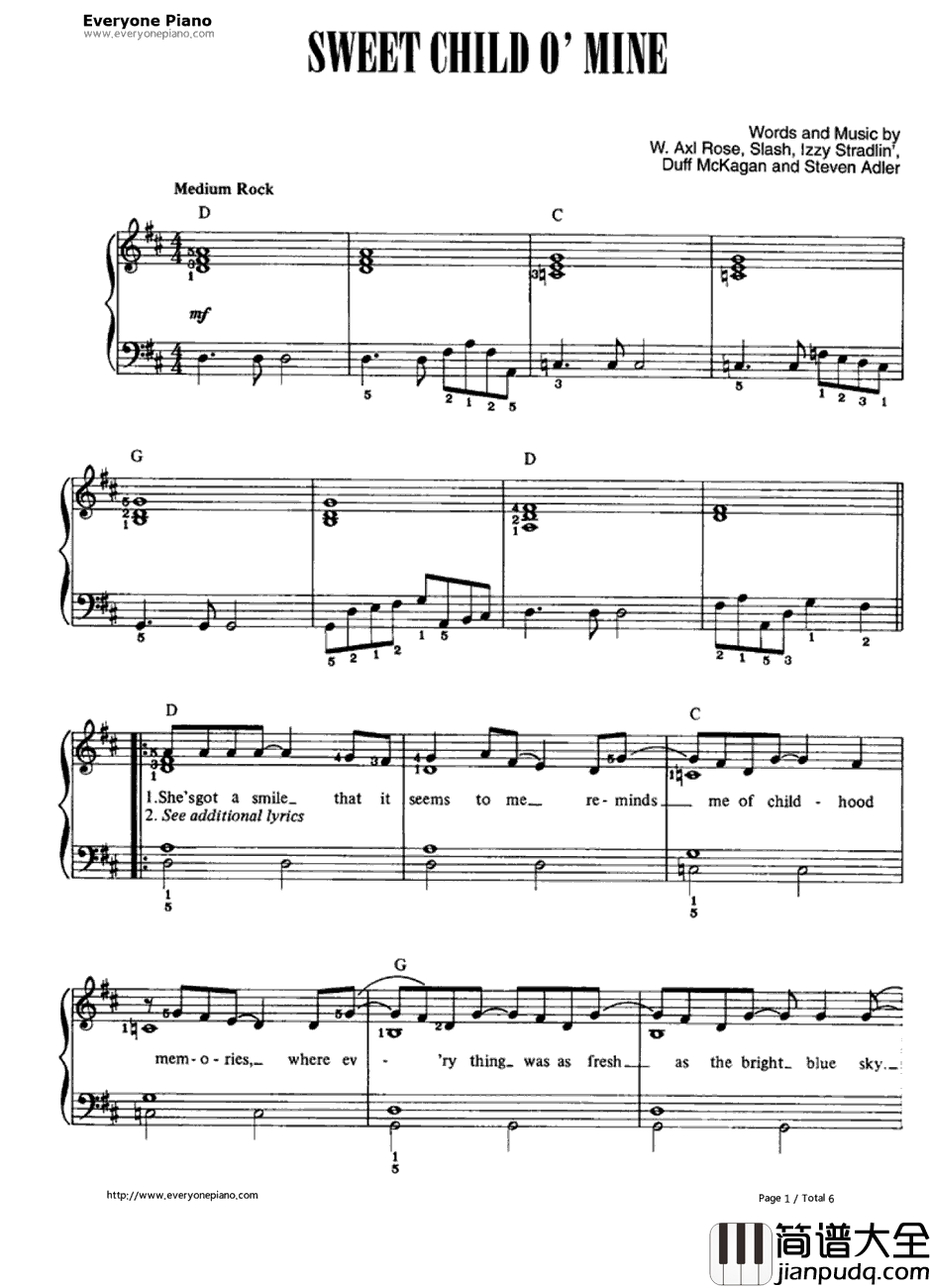 Sweet_Child_O'Mine钢琴谱_GunsN'Roses　　枪炮与玫瑰