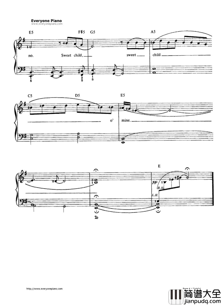 Sweet_Child_O'Mine钢琴谱_GunsN'Roses　　枪炮与玫瑰