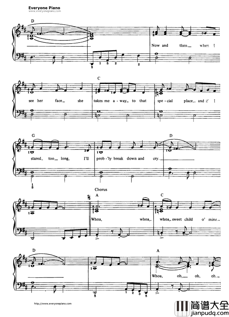 Sweet_Child_O'Mine钢琴谱_GunsN'Roses　　枪炮与玫瑰