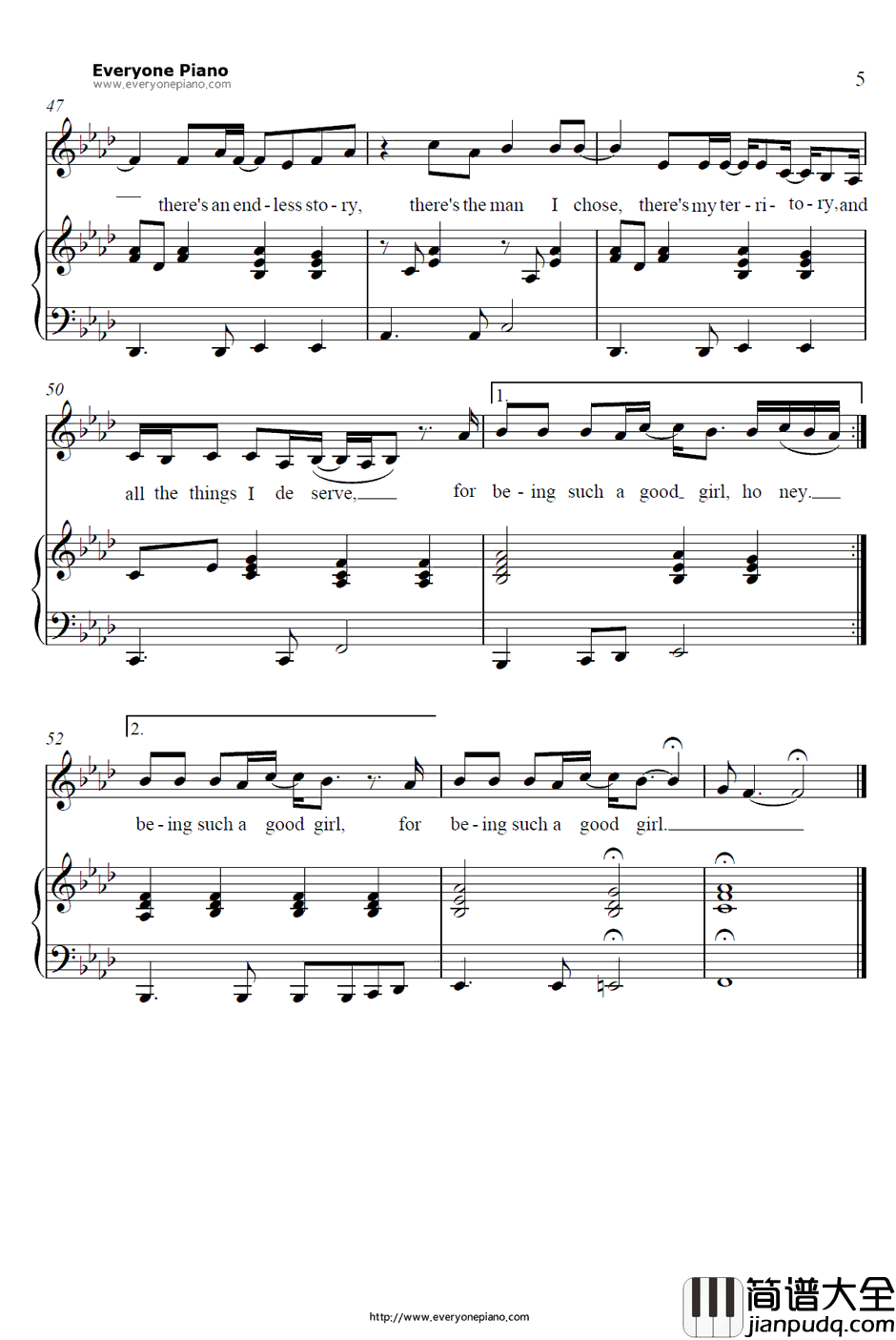 Underneath_Your_Clothes钢琴谱_Shakira