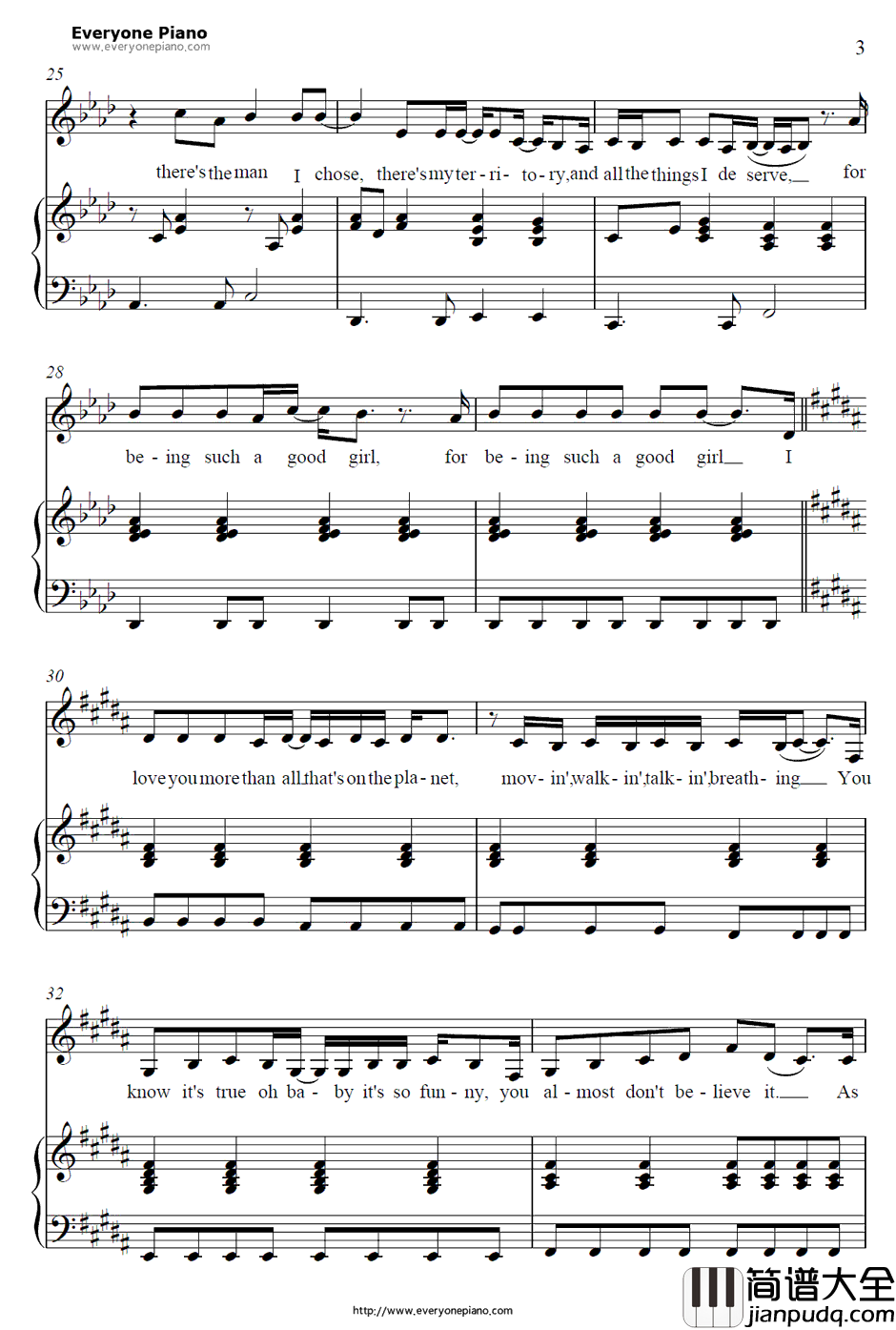 Underneath_Your_Clothes钢琴谱_Shakira