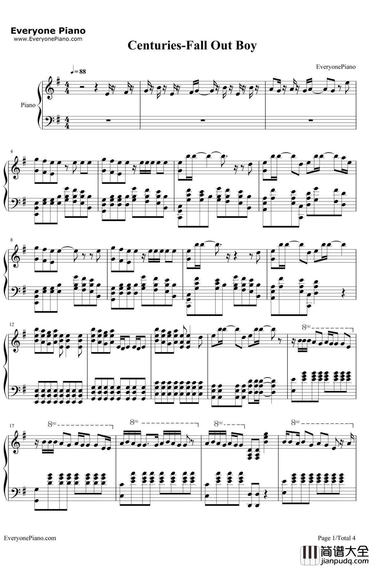 Centuries钢琴谱_FallOutBoy