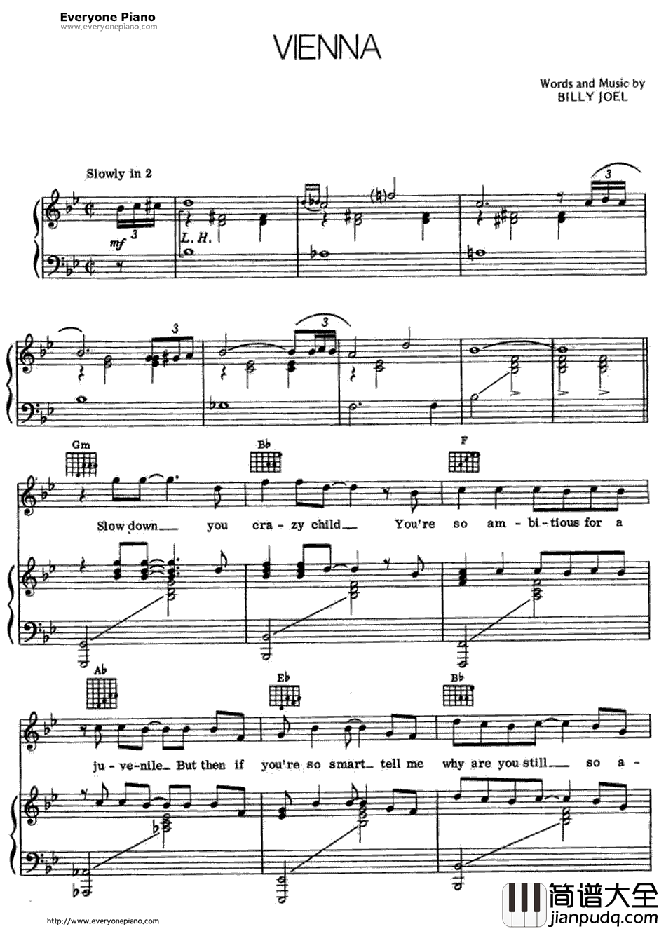 Vienna钢琴谱_BillyJoel　比利·乔尔