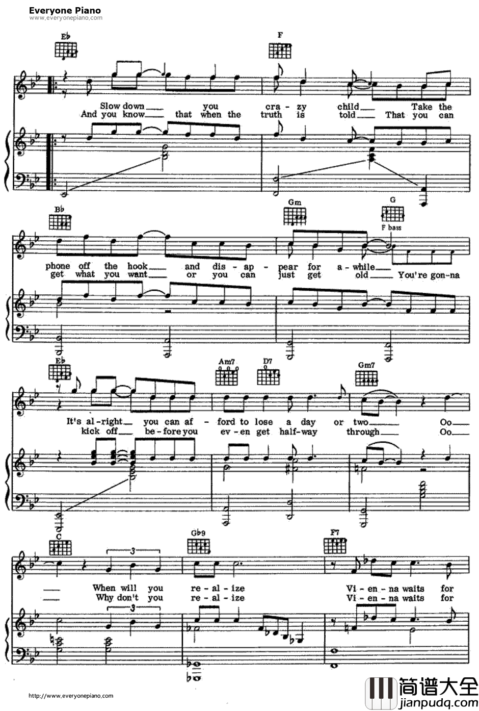 Vienna钢琴谱_BillyJoel　比利·乔尔