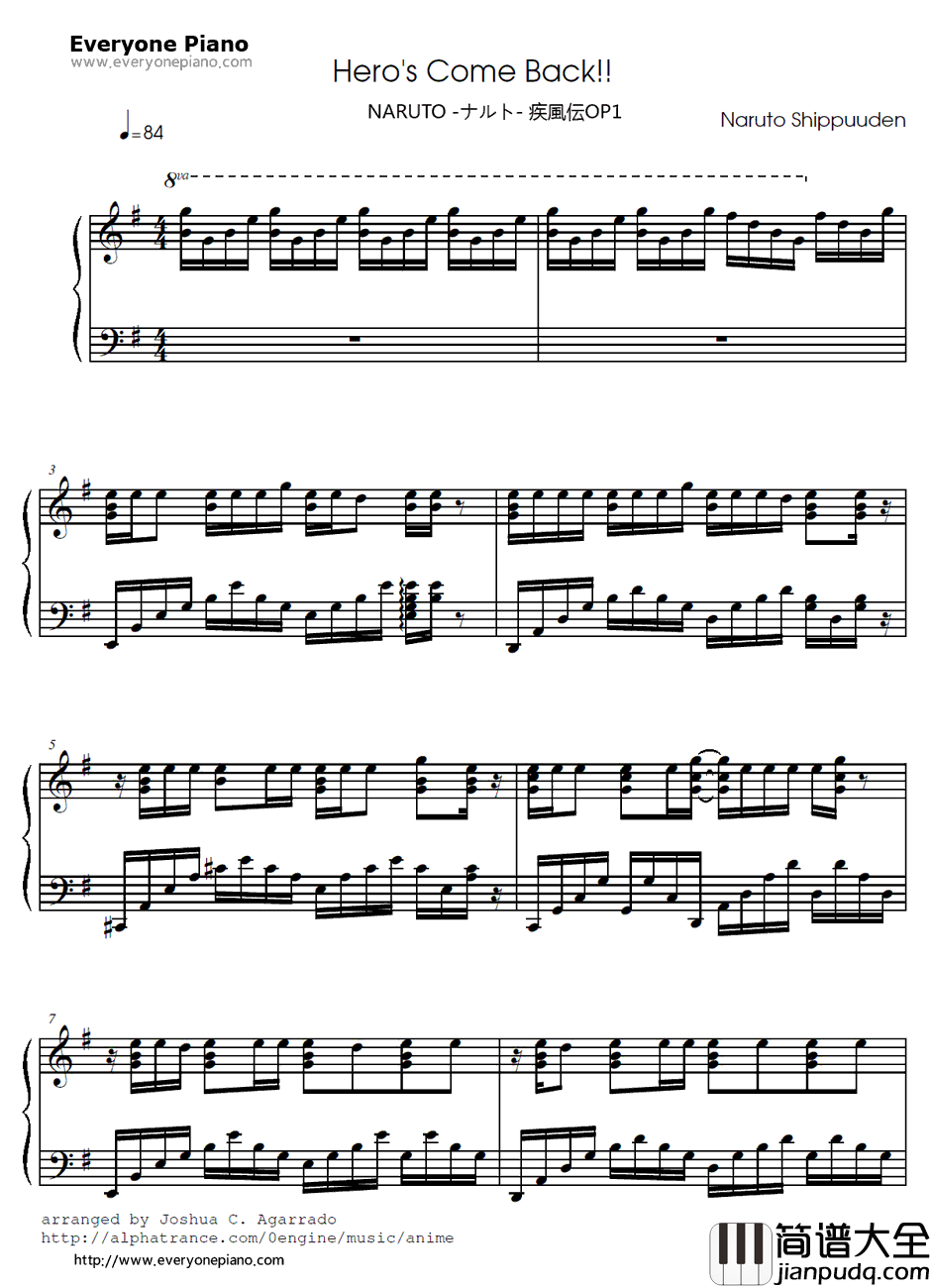 Hero's_Come_Back!!钢琴谱_nobodyknows+_火影忍者疾风传OP1　