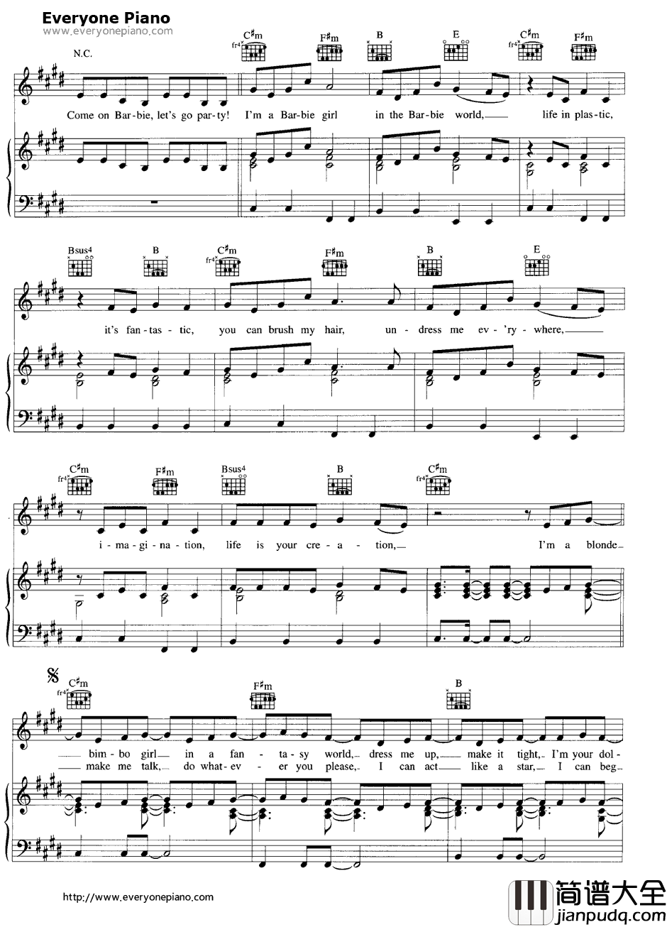 Barbie_Girl钢琴谱_Aqua
