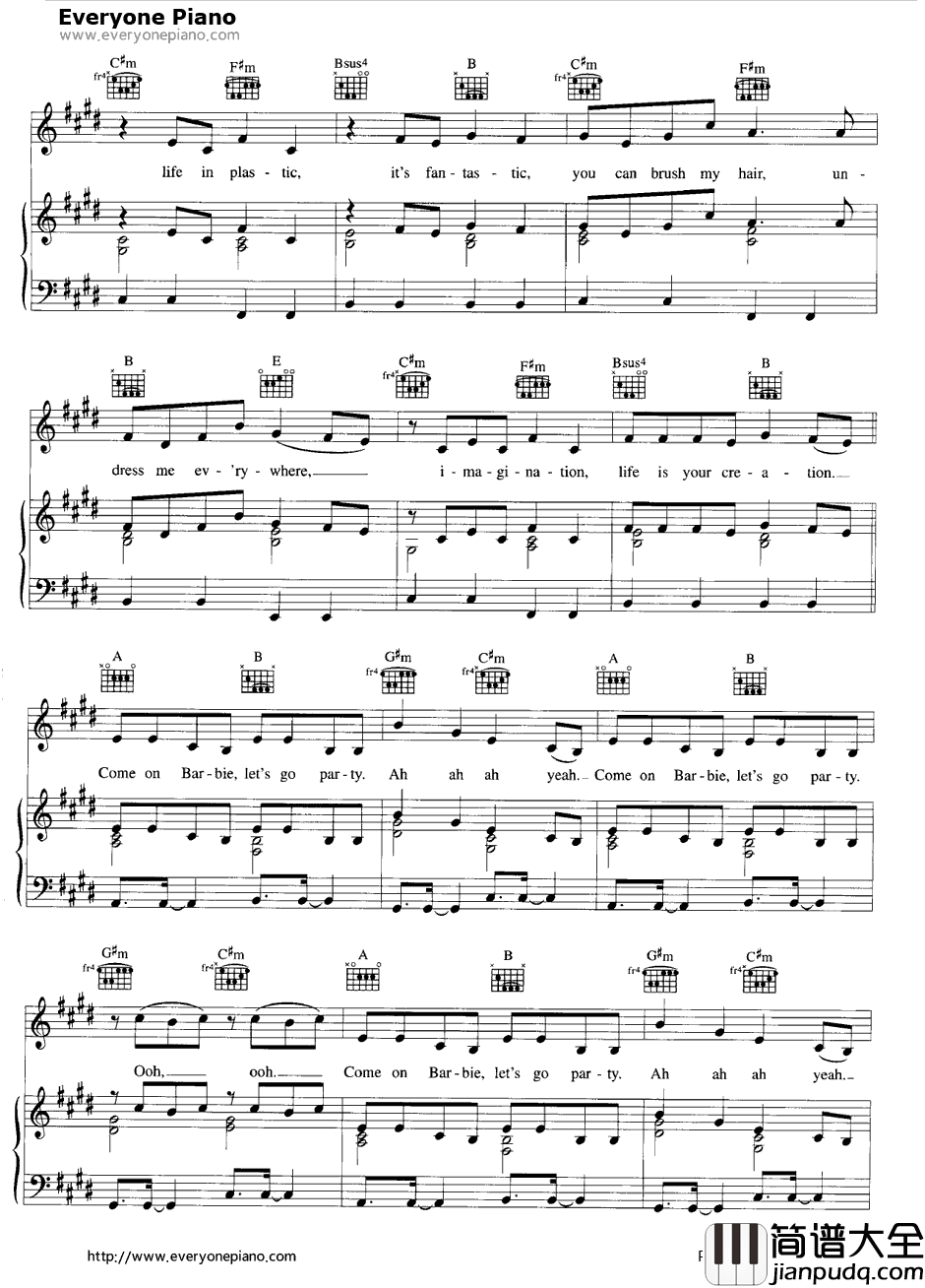 Barbie_Girl钢琴谱_Aqua