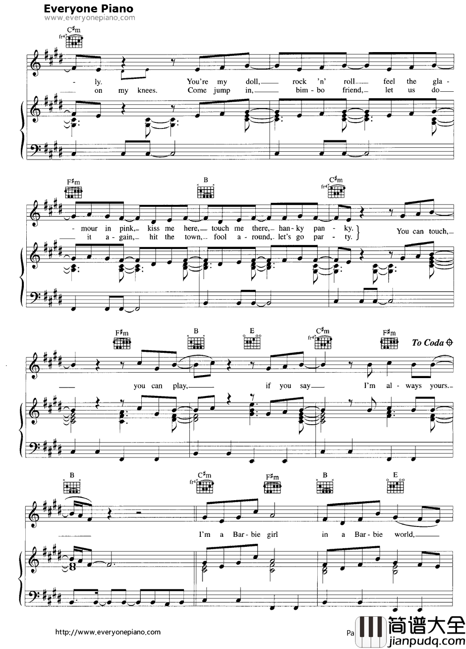 Barbie_Girl钢琴谱_Aqua