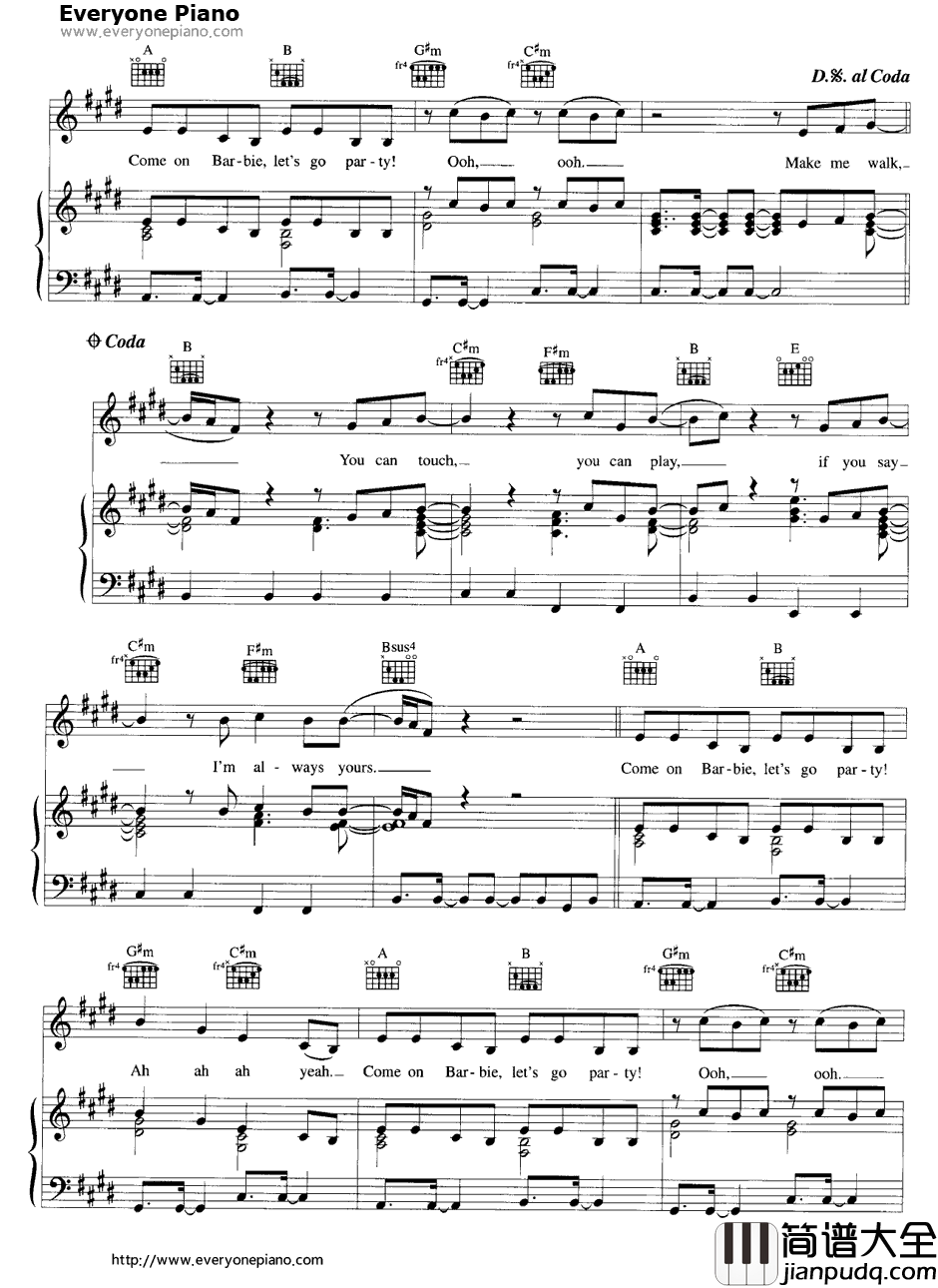 Barbie_Girl钢琴谱_Aqua